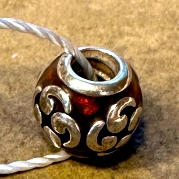 Retired Authentic Pandora Orange Enamel and Silver Zen Flower Bead .925 ALE - Picture 3 of 5